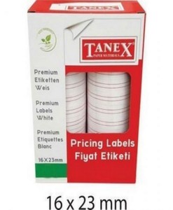 TANEX FİYAT ETİKETİ 16x23mm ÇİZGİLİ BEYAZ 12Lİ