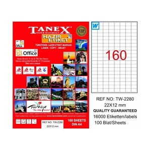 TANEX 2280 LASER ETİKET 22x12mm 160x100 16000 ADET